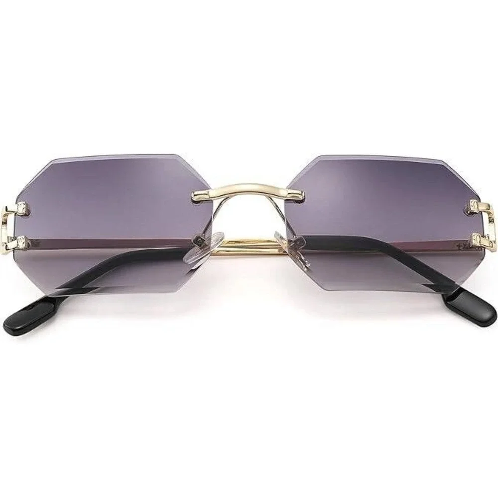 Rimless Sunglasses Men Octagon Frame Gradient Gray Lens Fashion Eyewear Hip Hop‎